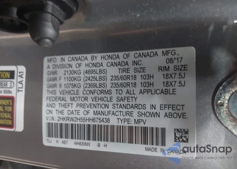 2017 Honda Cr-V Ex z USA, uszkodzony, nr VIN 2HKRW2H55HH675438